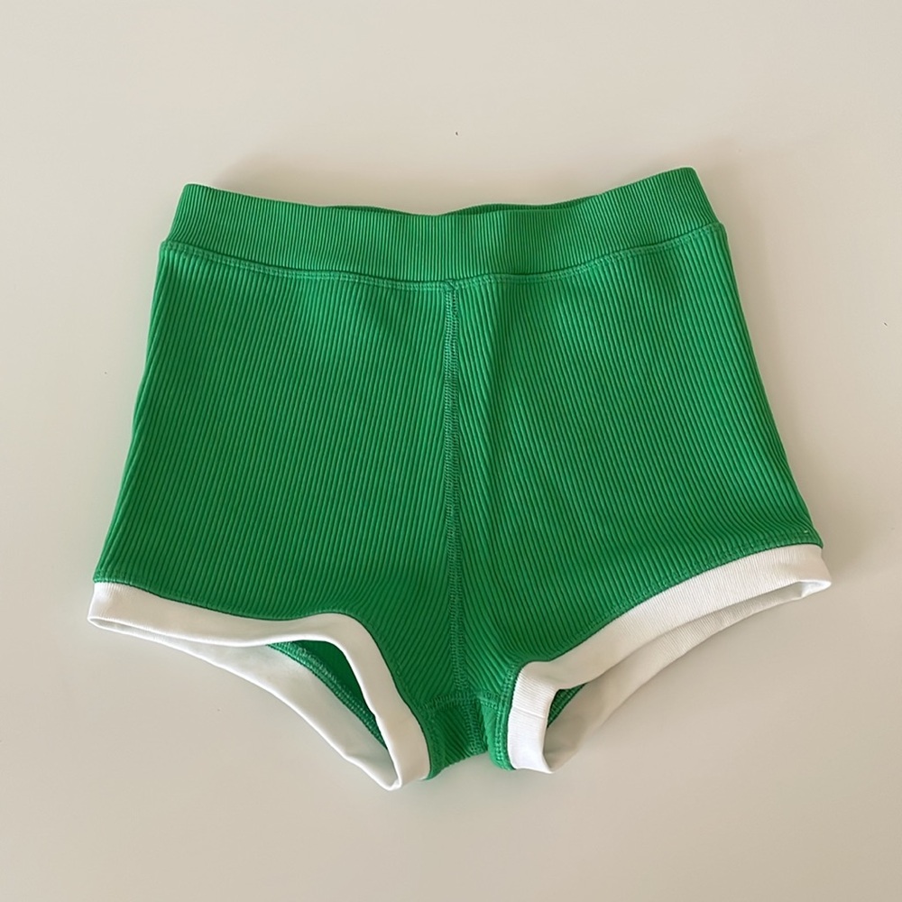 Aerie Offline Ribbed Boyshorts Green White Retro Collegiate